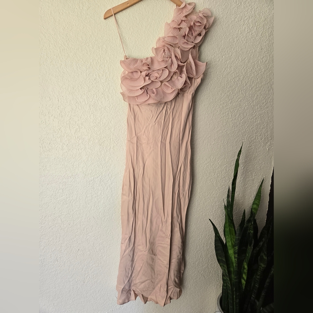 Zara Pink one shoulder floral maxi dress